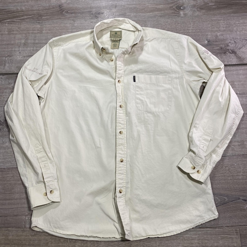 Beretta Shirt Mens XL White Cotton Long Sleeve‎ Button Front Embroidered Ranch